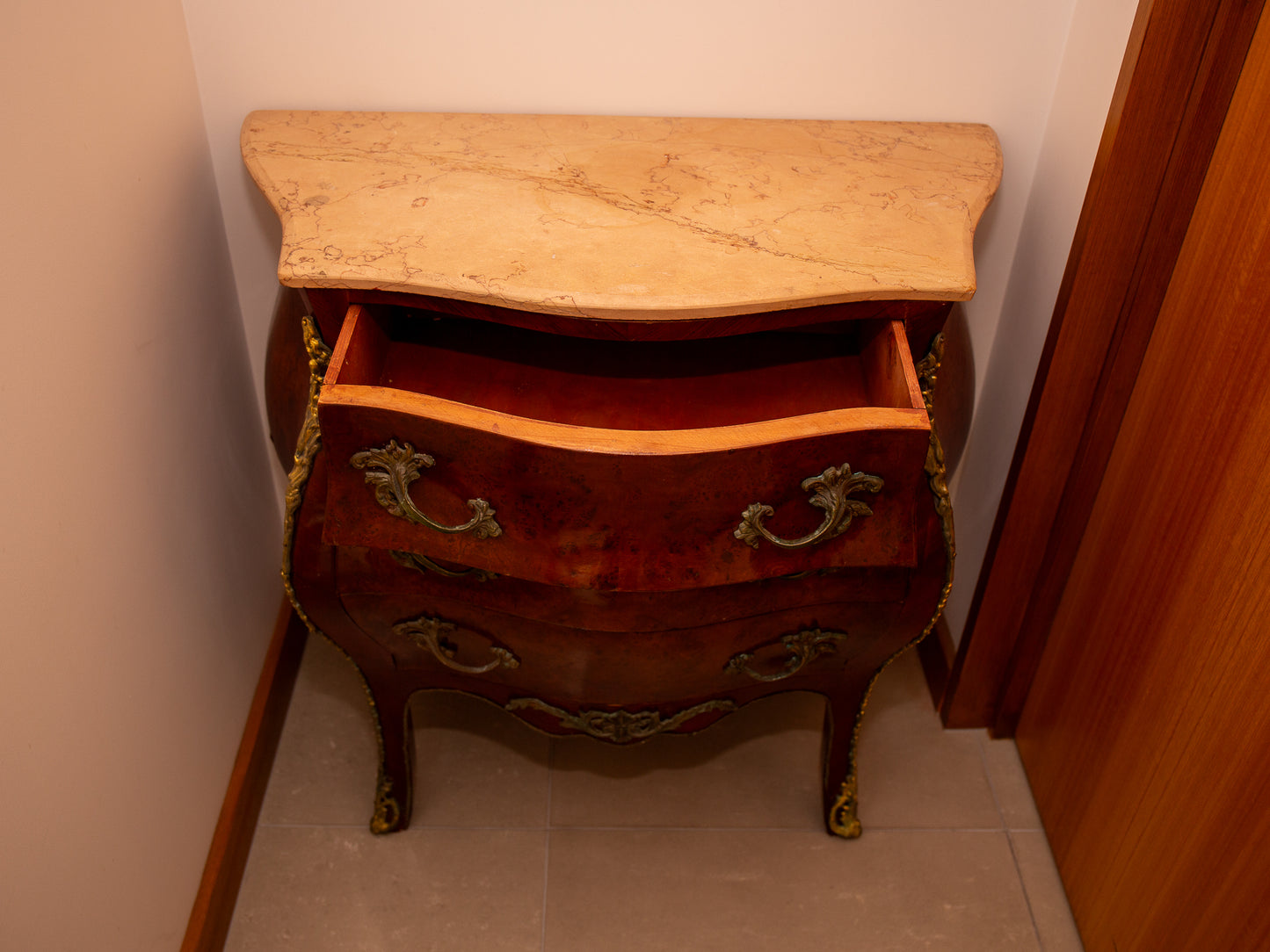 French Louis XVII Walnut Chest of Drawers with Marble Top