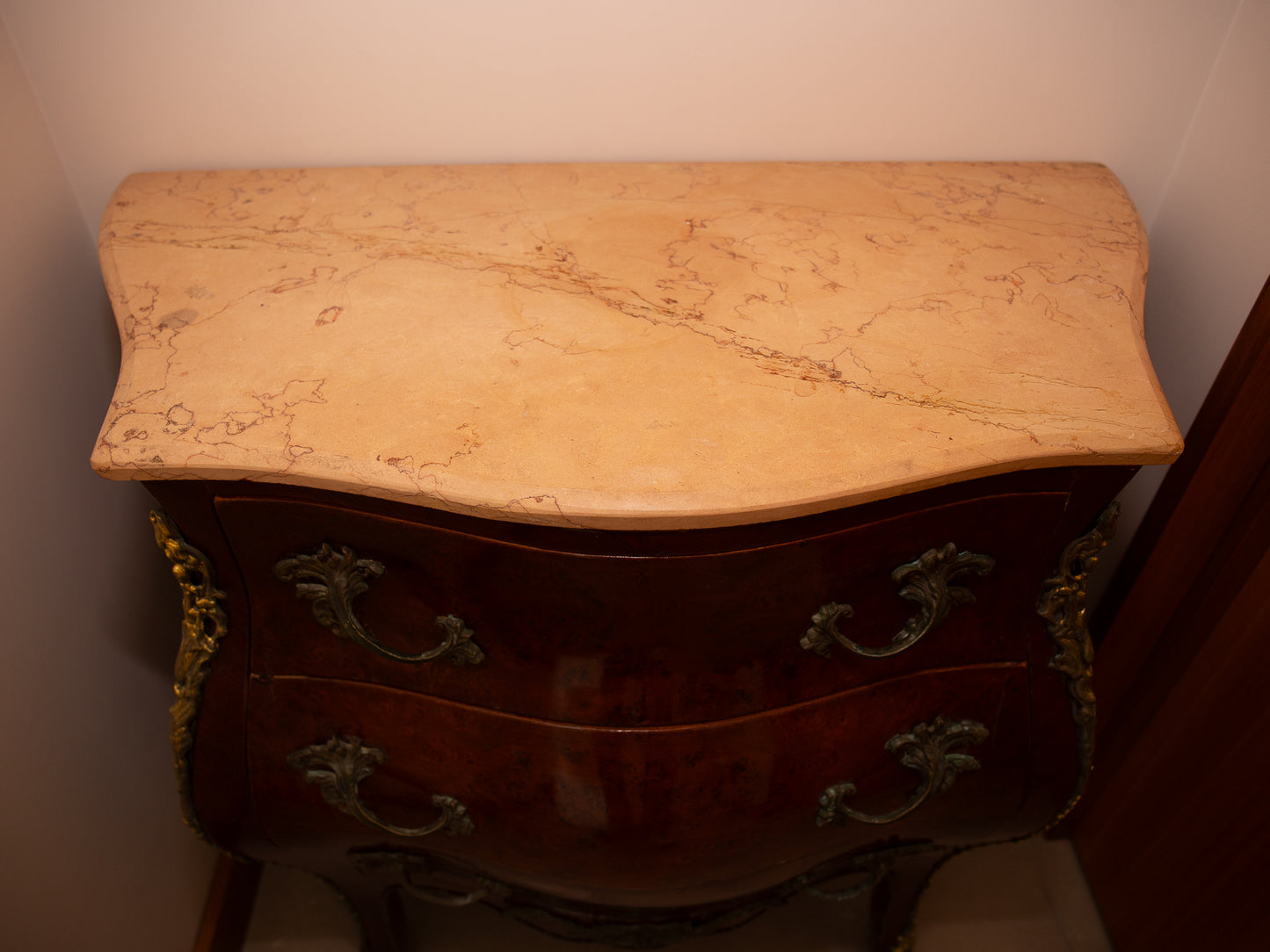 French Louis XVII Walnut Chest of Drawers with Marble Top