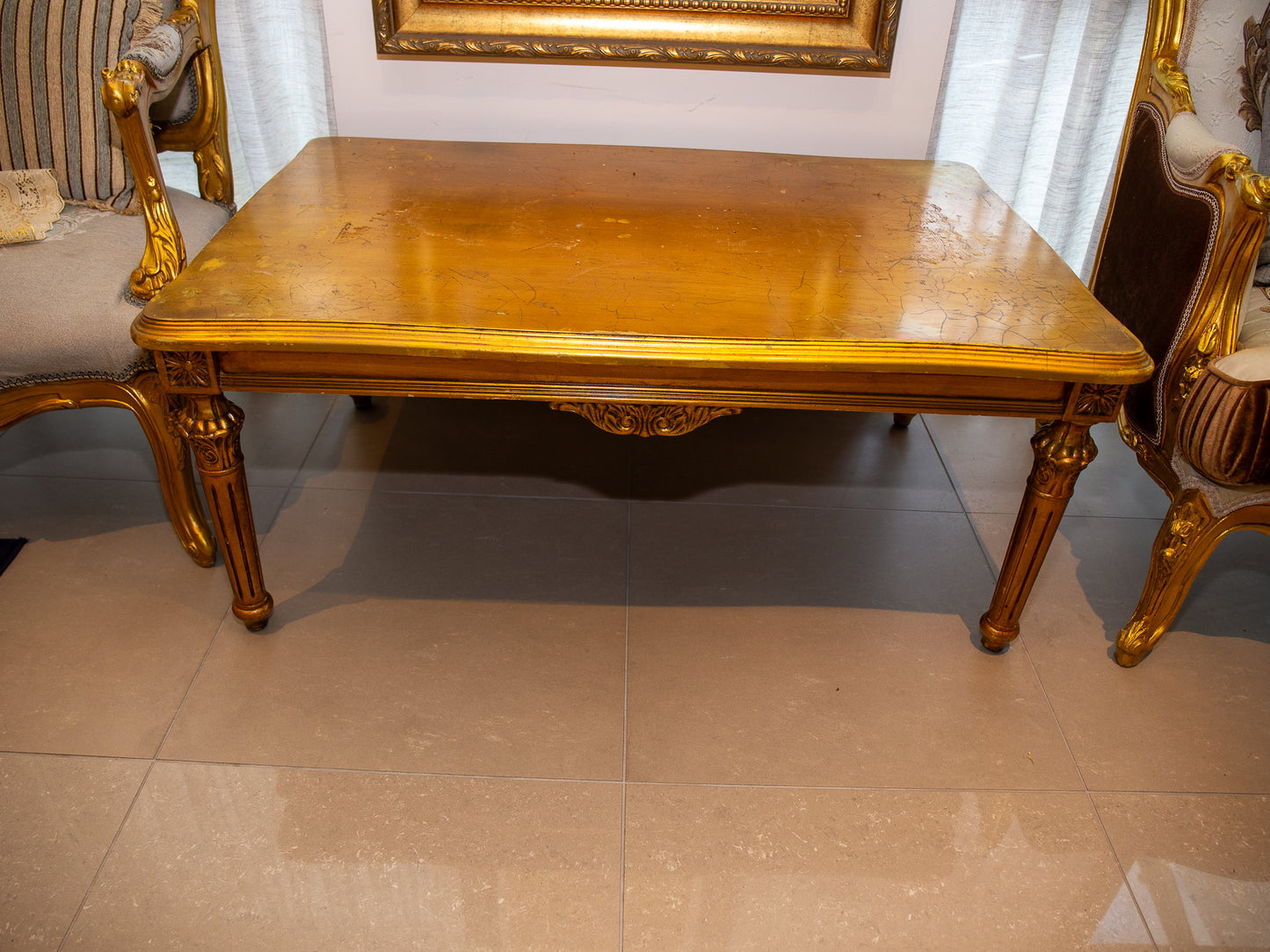 Antique 19th Century Style French Gold Coffee Table