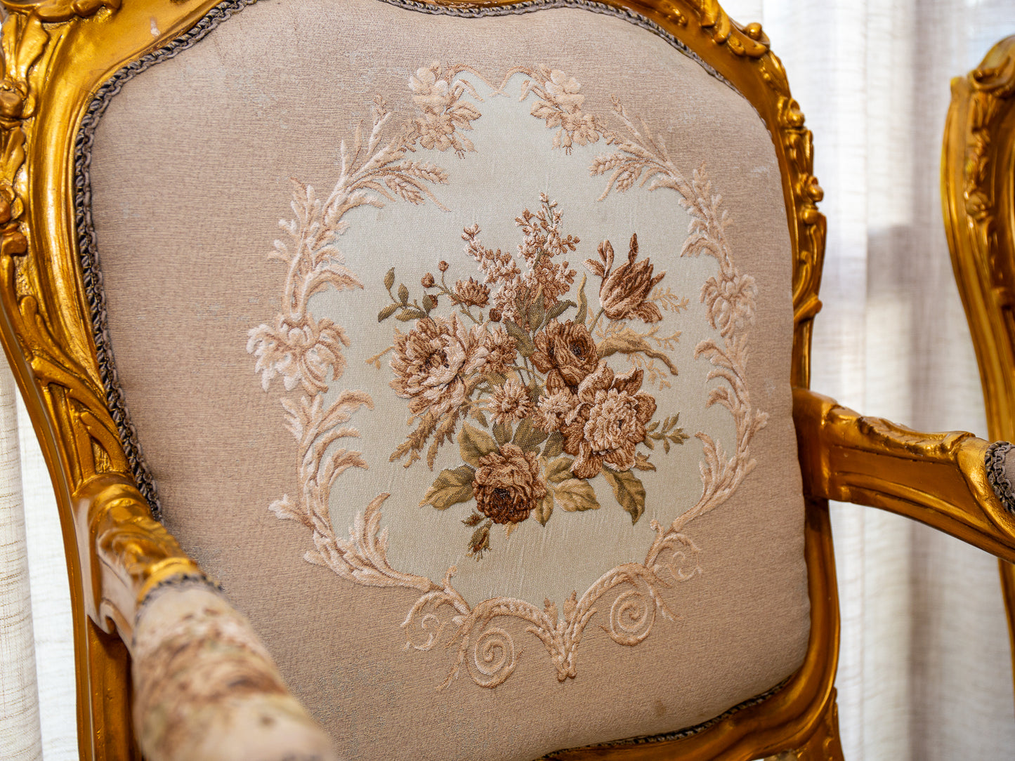 Opulent 3-Piece Rococo Style Lounge Suite - Gold & Floral Upholstery