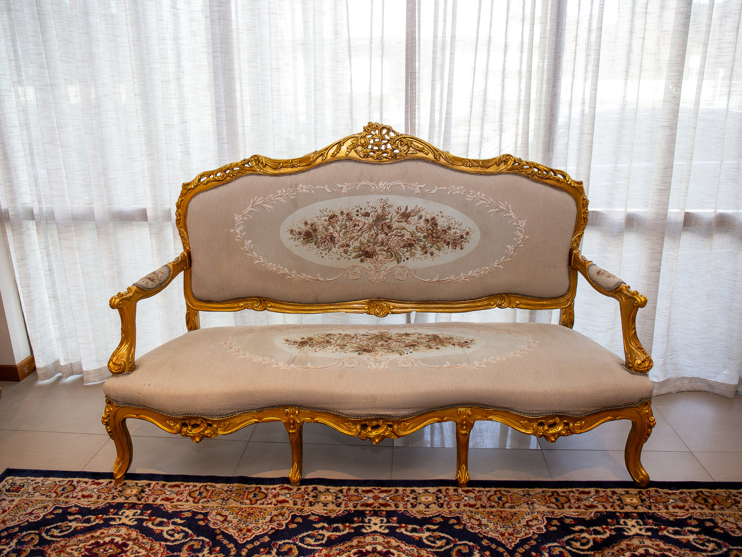 Opulent 3-Piece Rococo Style Lounge Suite - Gold & Floral Upholstery