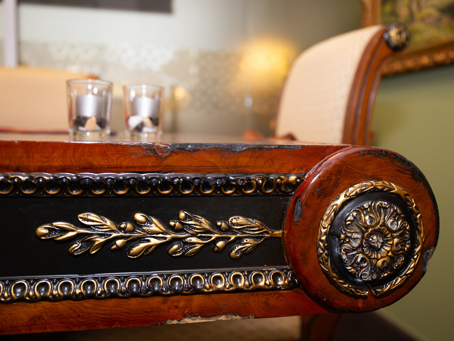 Ornate Dining Table / Meeting Table with 8 Carved Upholstered Chairs