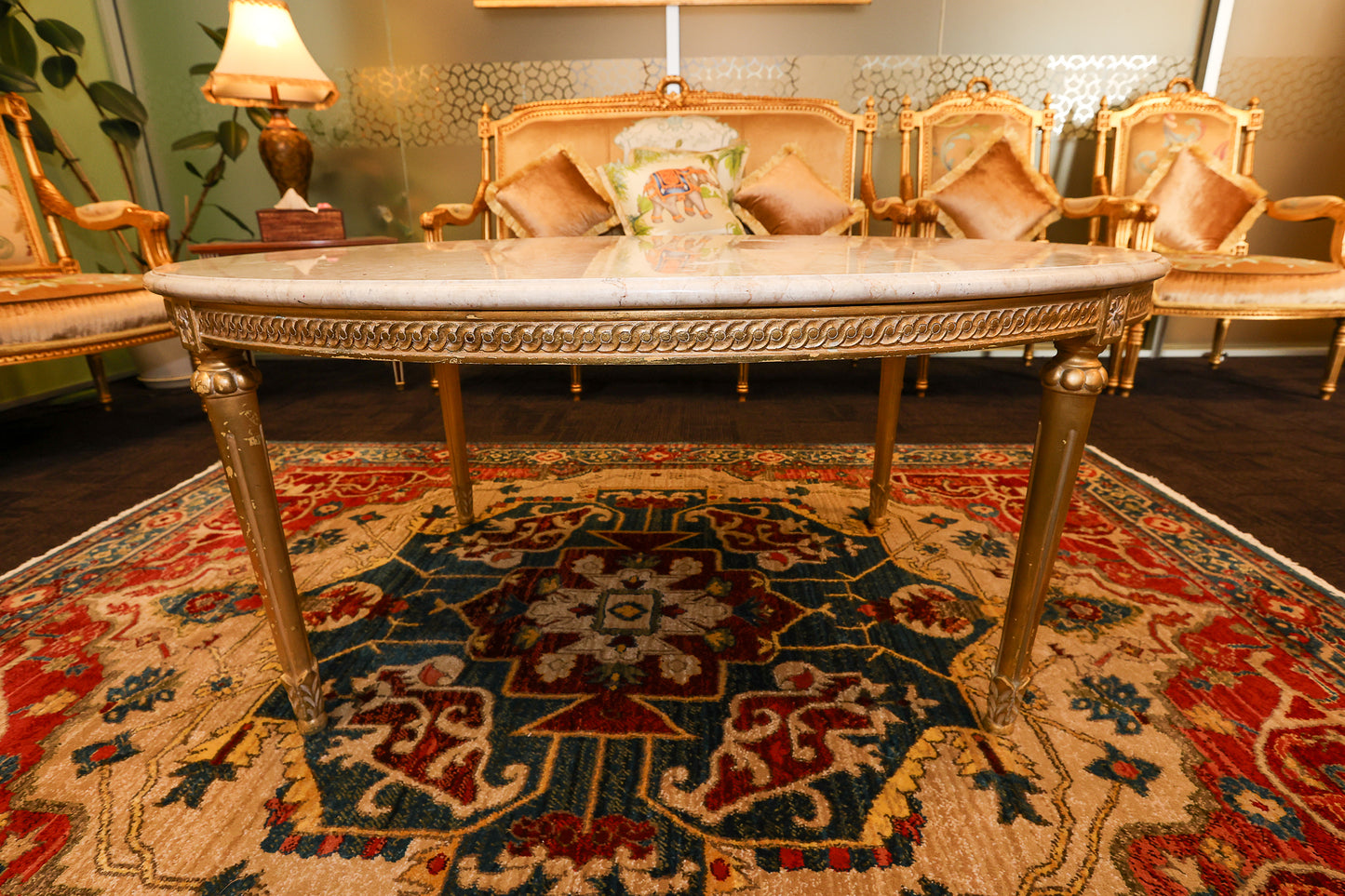 Baroque French Provincial Marble Top Oval Coffee table