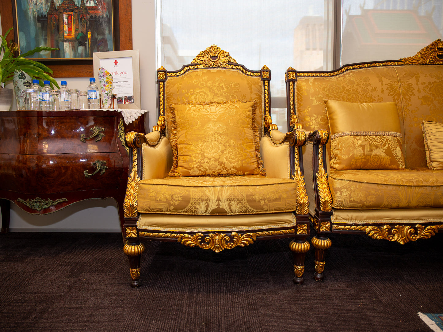 2 Piece Traditional Palace Sofa Set – Golden Trim