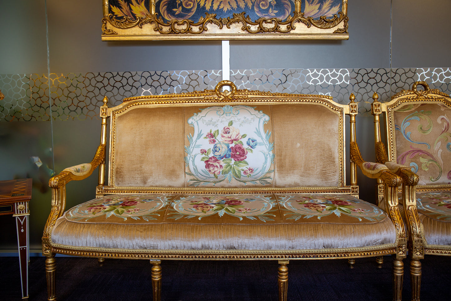 5 Piece French Provincial Giltwood Sofa Set – 4 Single Chairs & 1 Three-Seater