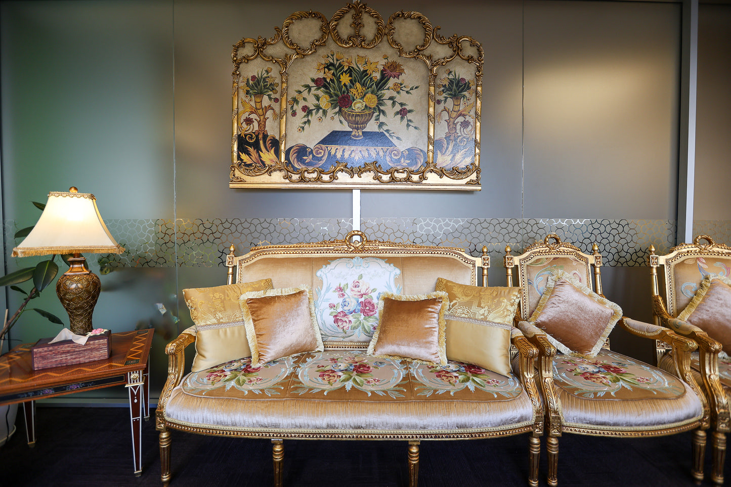 5 Piece French Provincial Giltwood Sofa Set – 4 Single Chairs & 1 Three-Seater