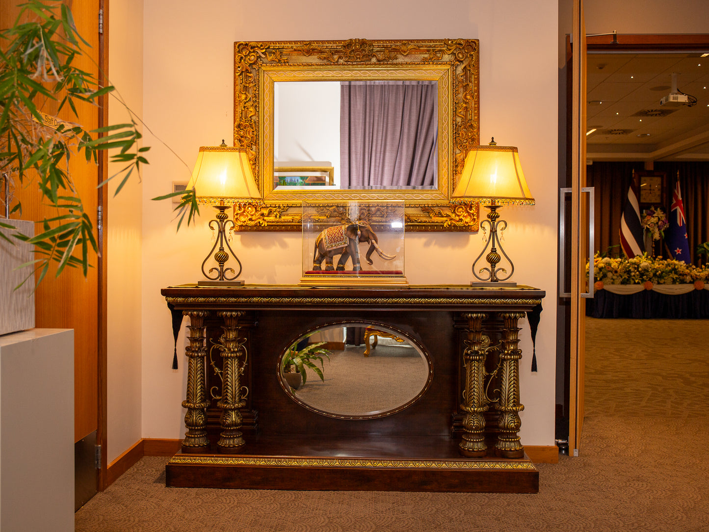 Decorative Table Lamp – Gold Frame with Beaded & Crystal Accents