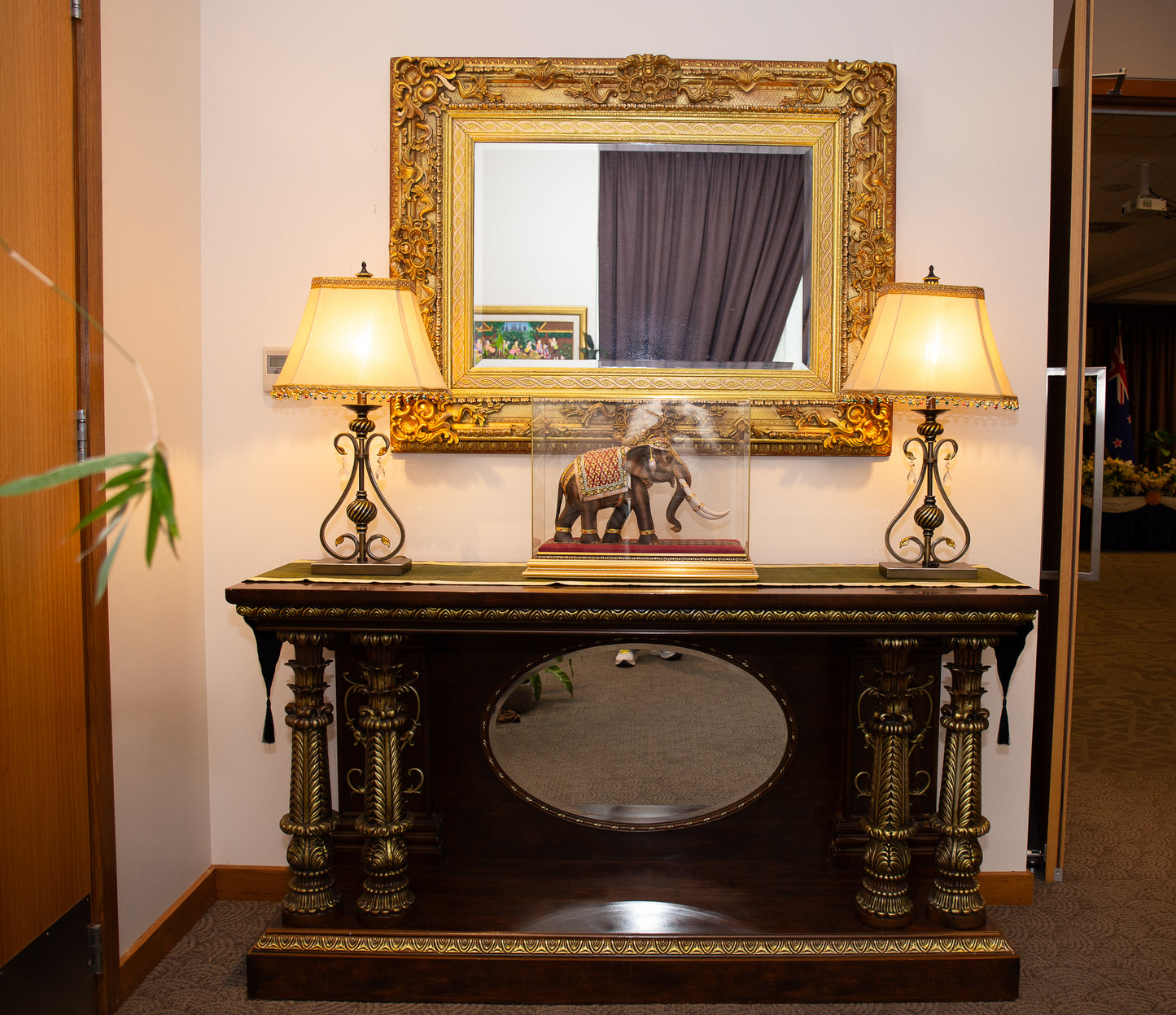 Decorative Table Lamp – Gold Frame with Beaded & Crystal Accents
