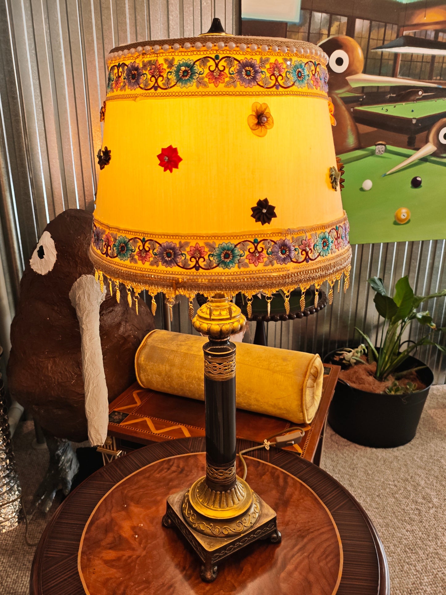 Vintage Table Lamp with Floral Embellished Shade