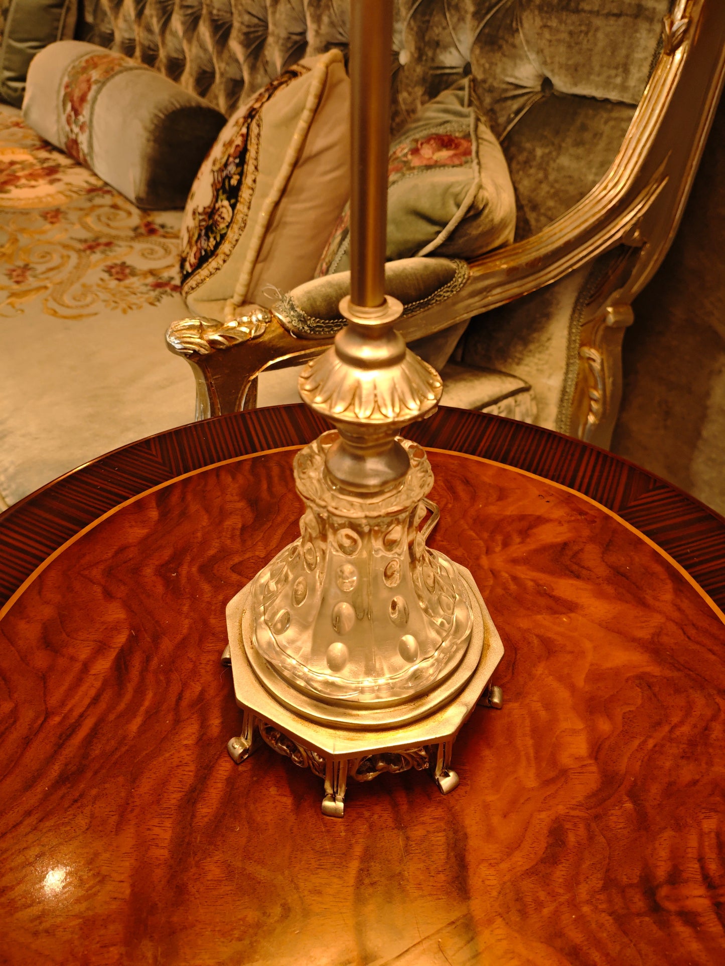 Silver and Glass Adorned Slim Lamp – Brown Shade with Crystal Trim