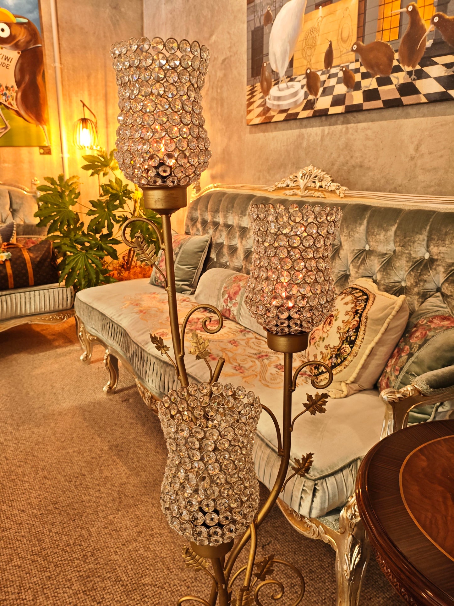Elegant Crystal & Gold Floor Lamp