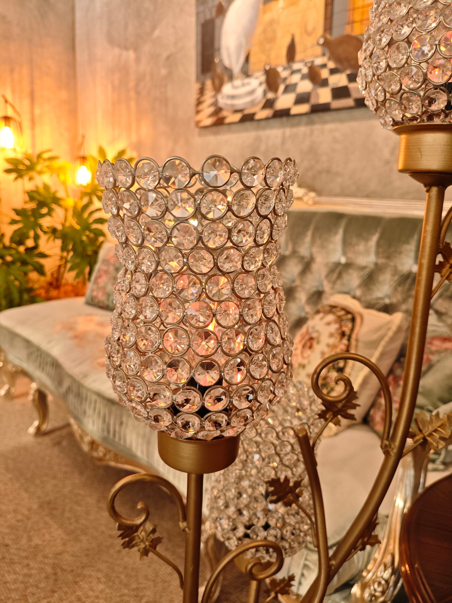 Elegant Crystal & Gold Floor Lamp