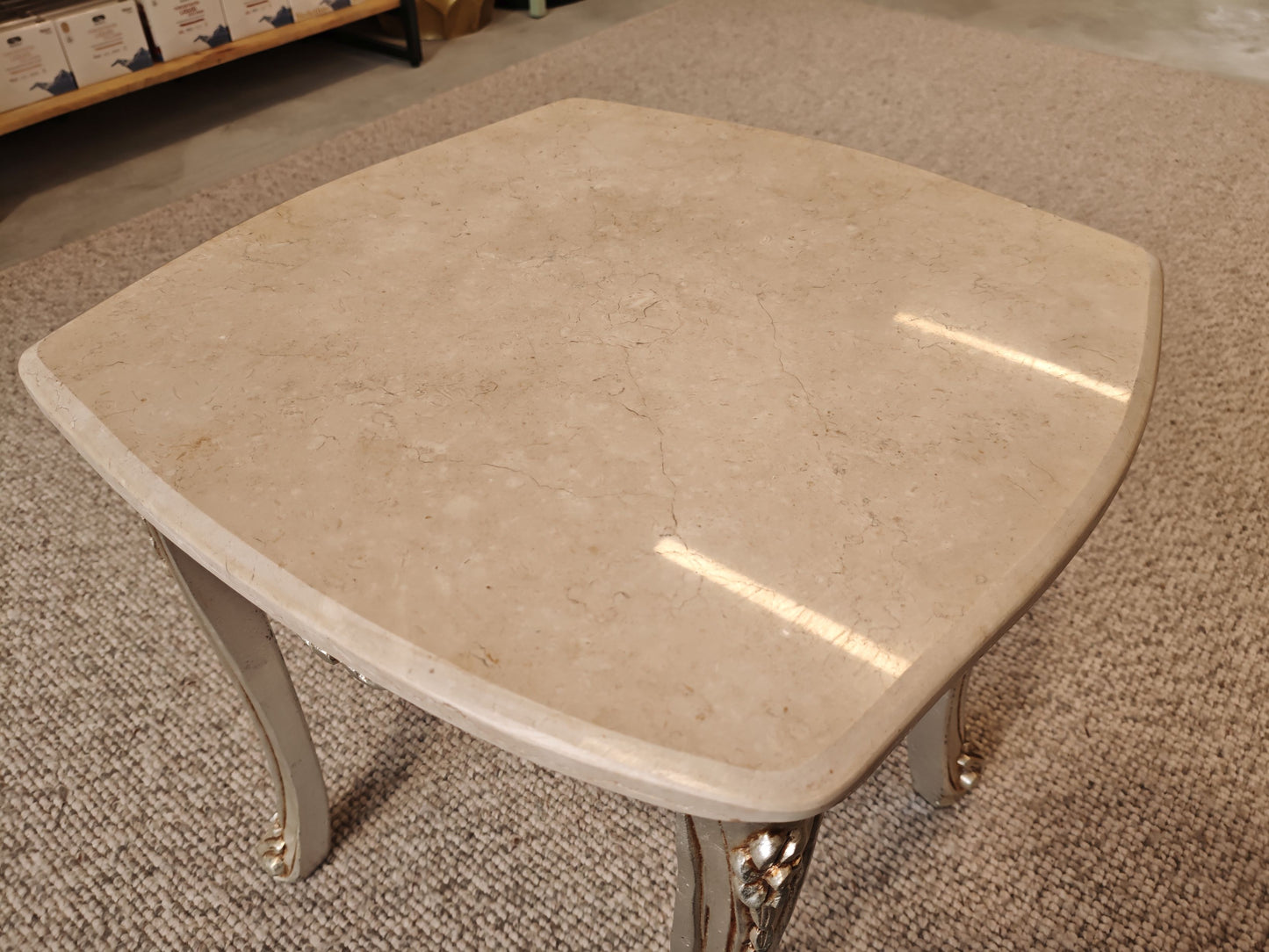 Rococo Style Marble Topped Silver Side Table