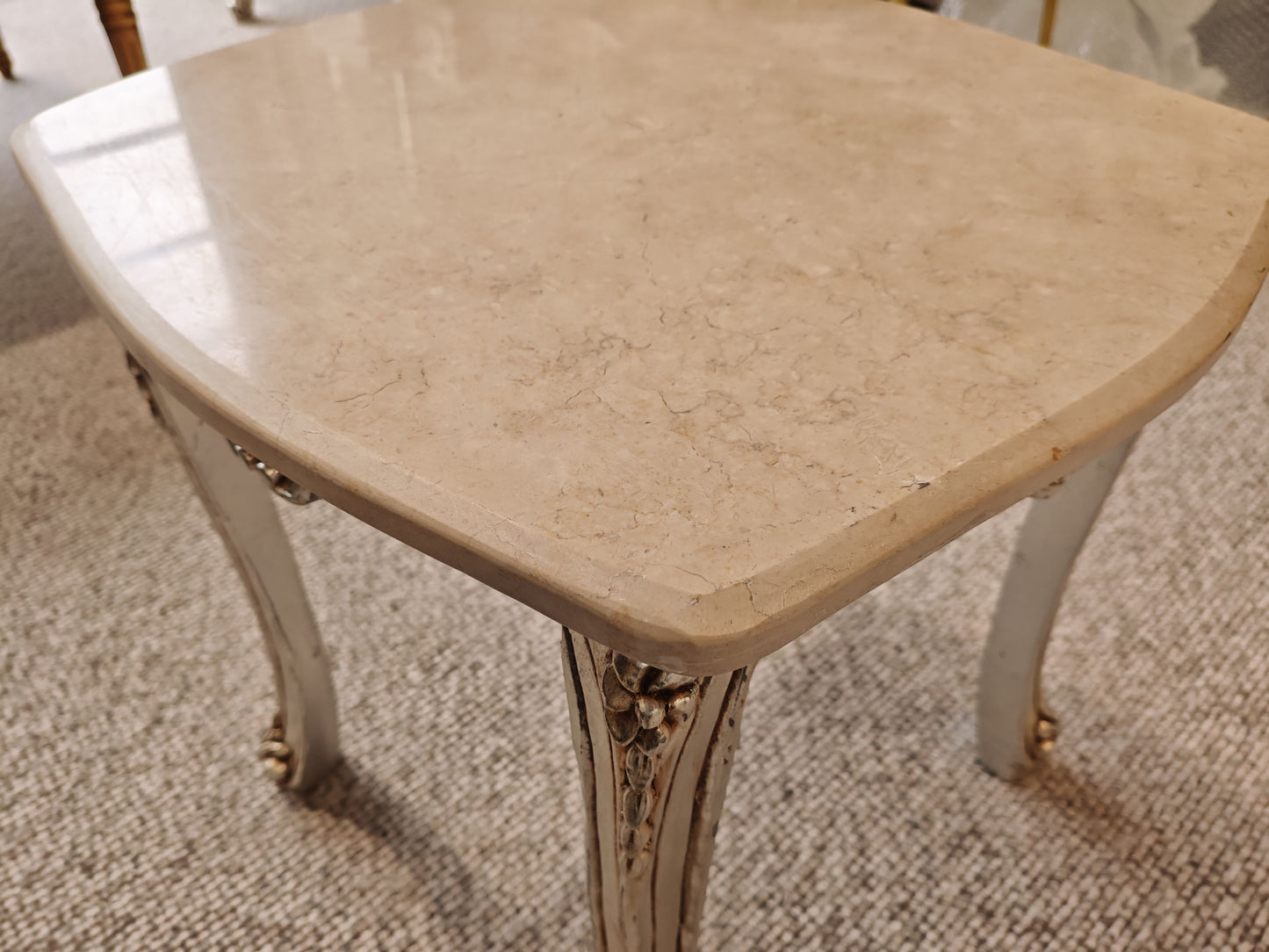 Rococo Style Marble Topped Silver Side Table