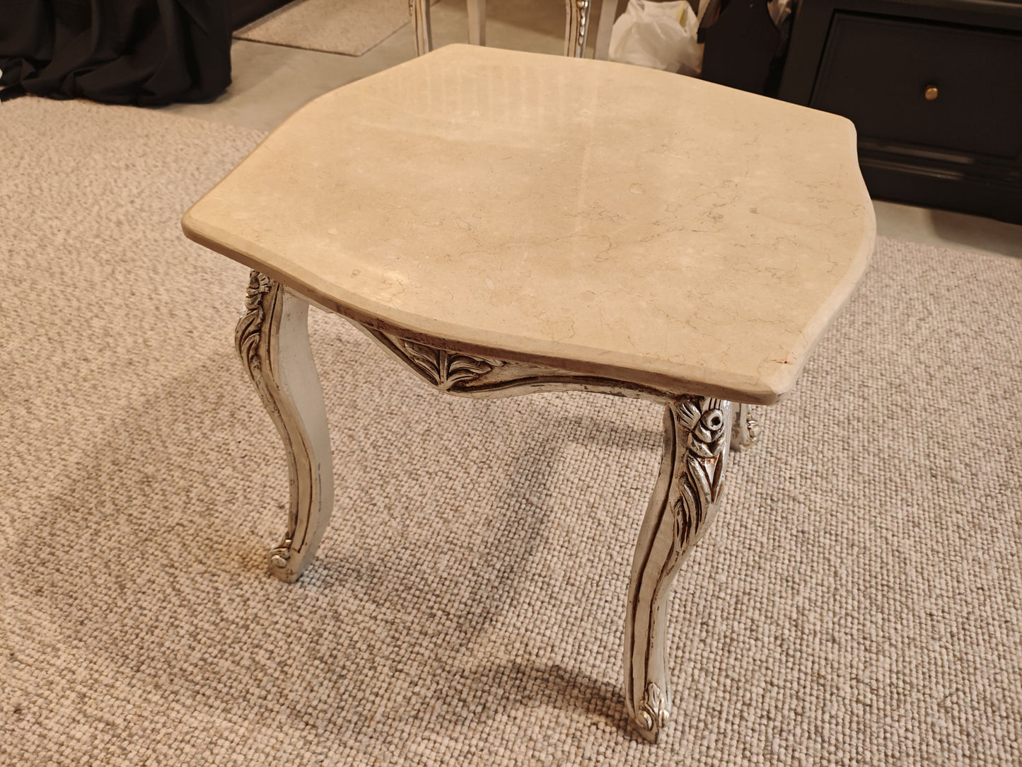 Rococo Style Marble Topped Silver Side Table