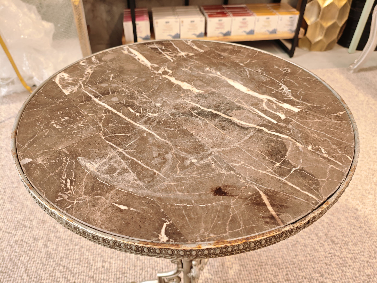 Exquisite Vintage Marble-Top Pedestal Table