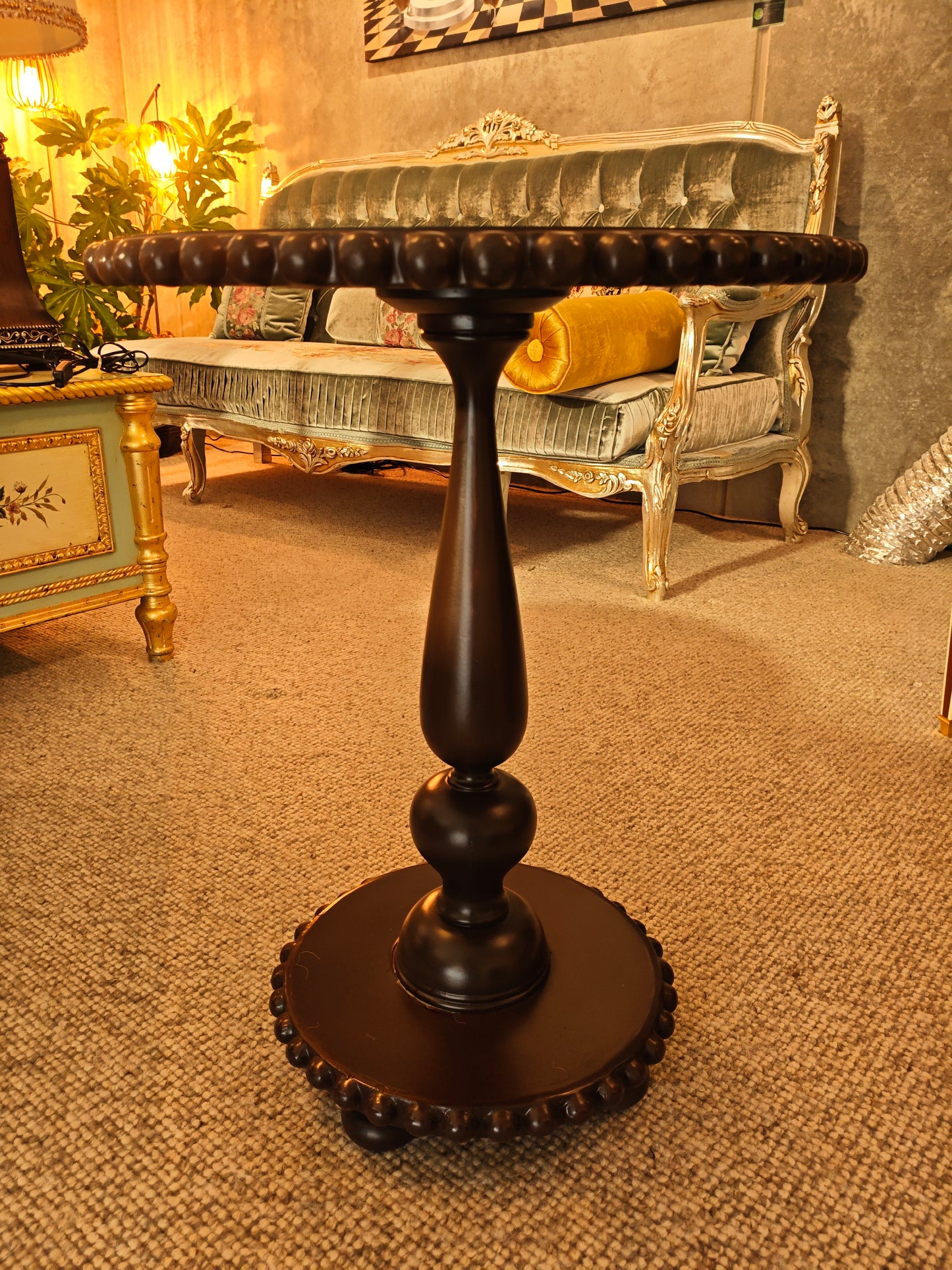 Charming Vintage Pedestal Table with Star Inlay