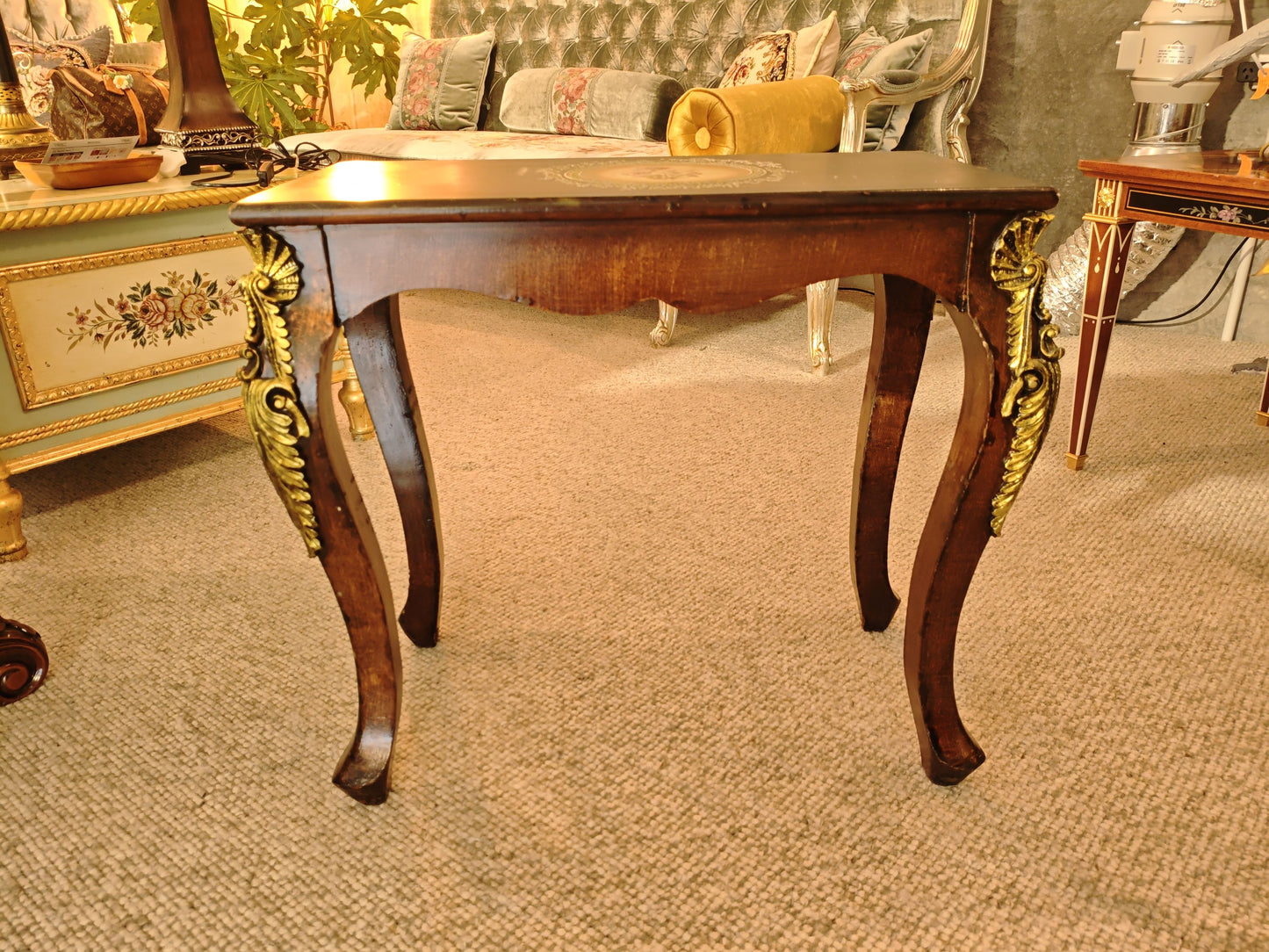 Vintage Inlaid Accent Table with Gold Ormolu