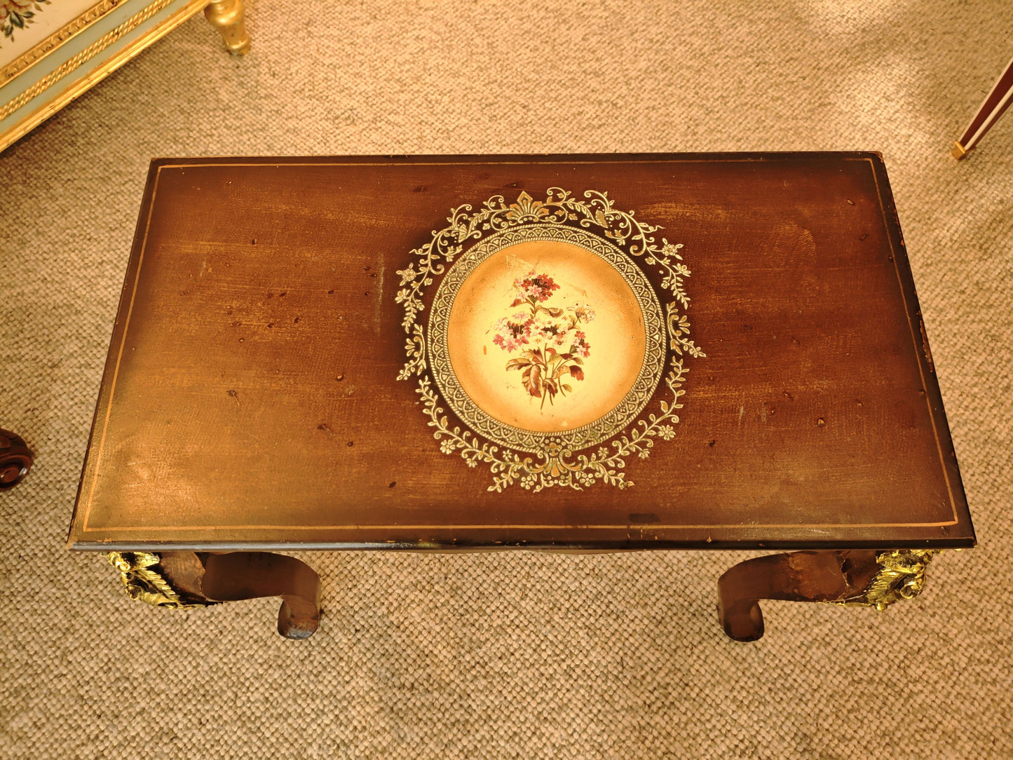Vintage Inlaid Accent Table with Gold Ormolu