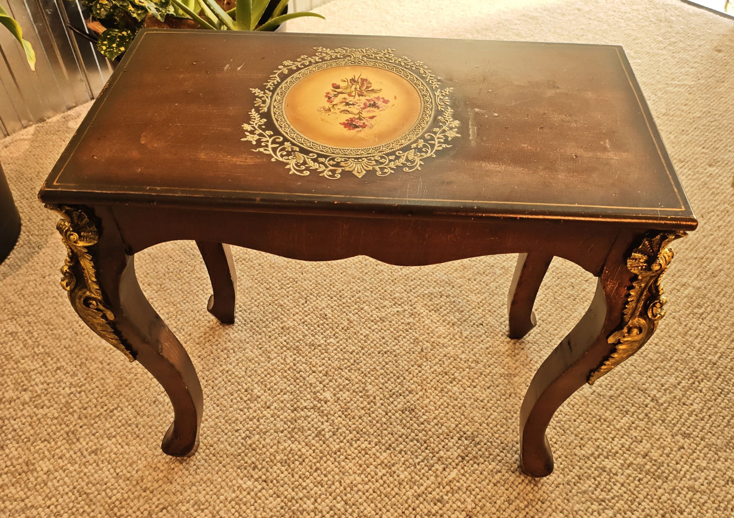 Vintage Inlaid Accent Table with Gold Ormolu