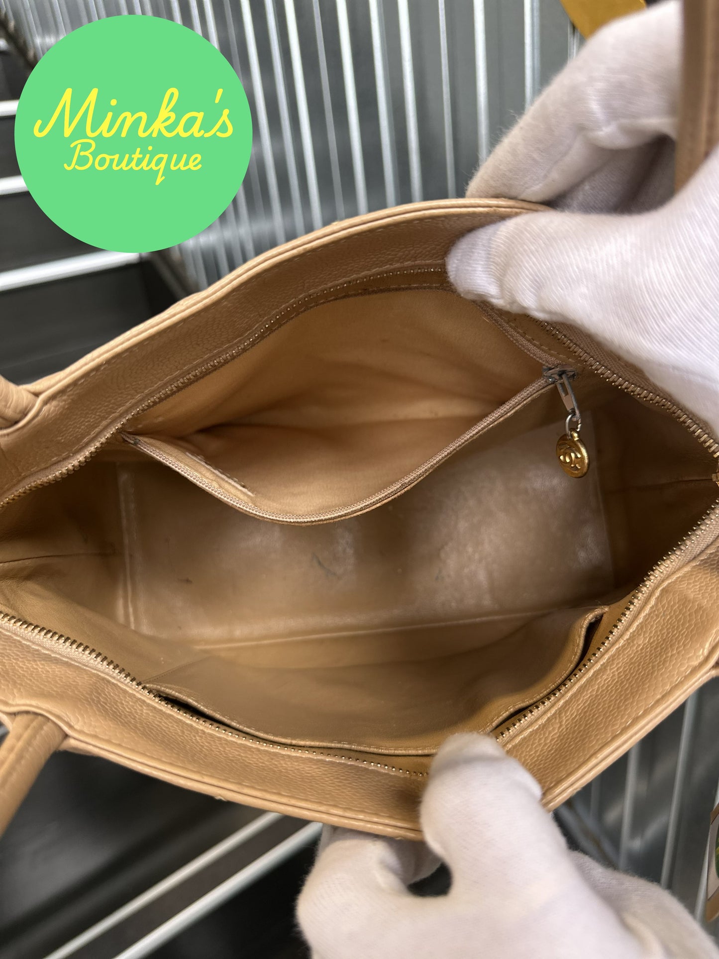 Chanel Beige Caviar Medallion Tote