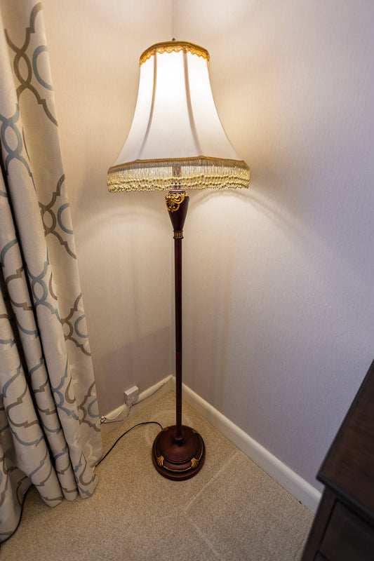 Elegant Burgundy & Gold Floor Lamp with Classic Shade