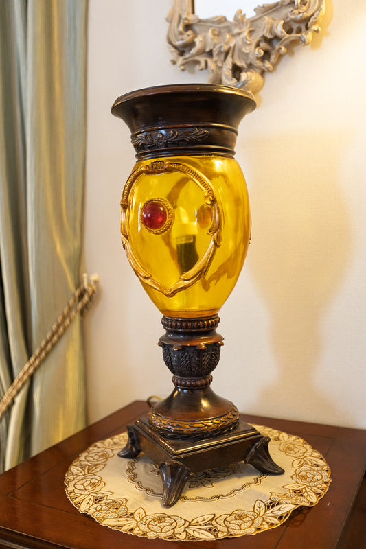 Unique Vintage Amber Glass Urn Lamp