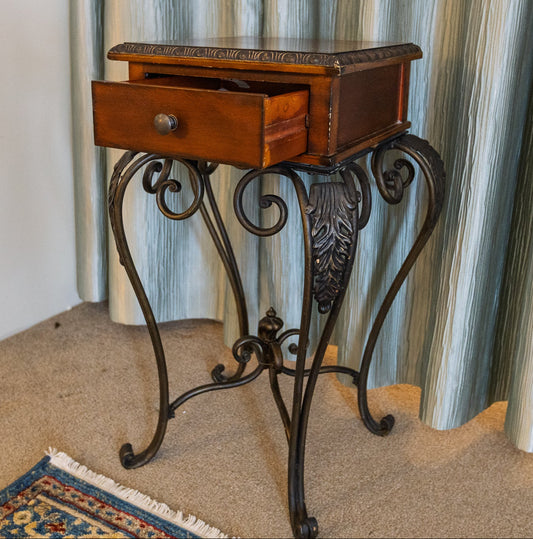Charming Wrought Iron and Wood Accent Table