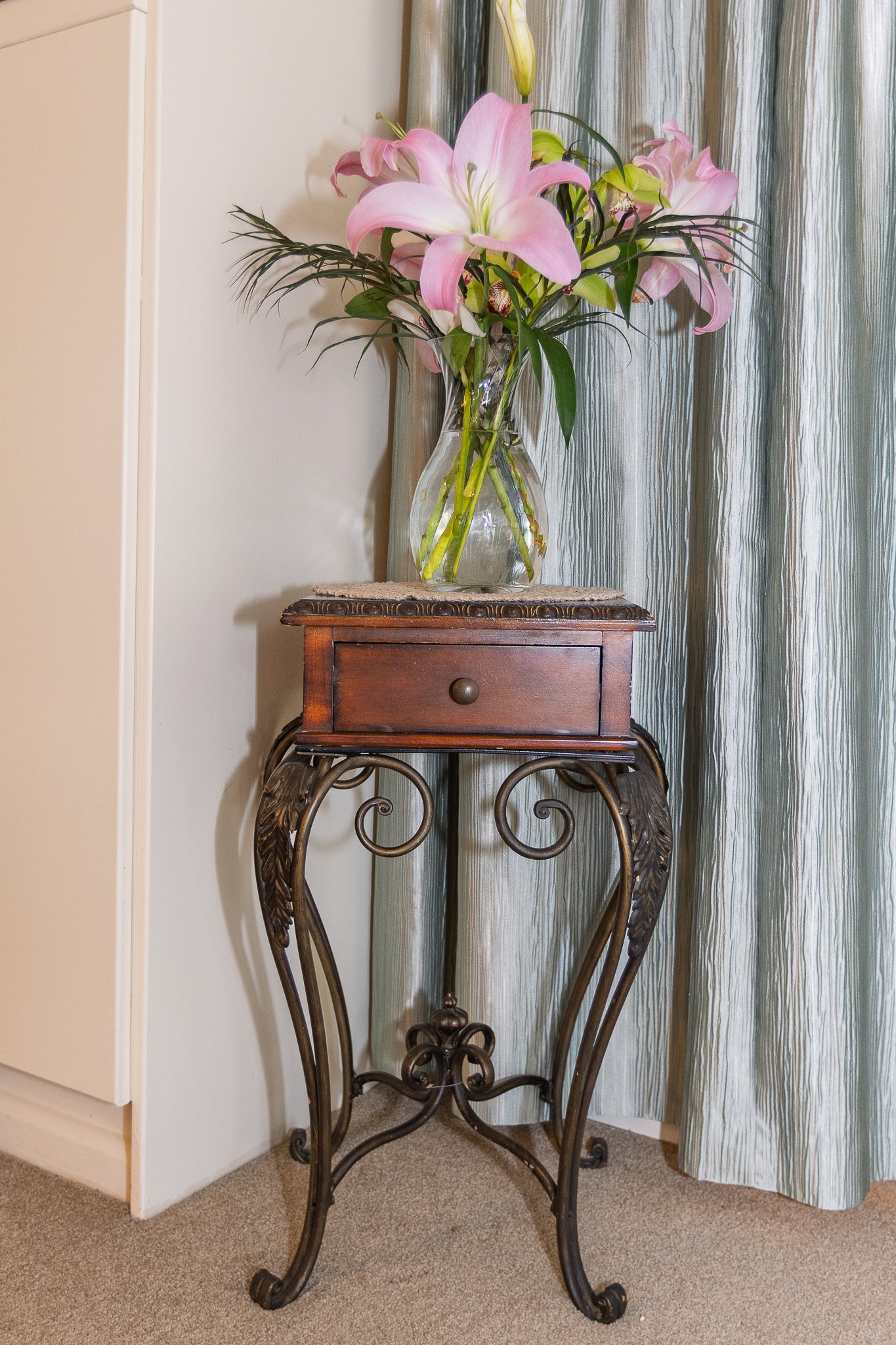 Charming Wrought Iron and Wood Accent Table