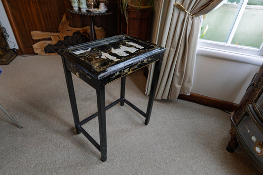 Exquisite Black Lacquer Chinoiserie Accent Table