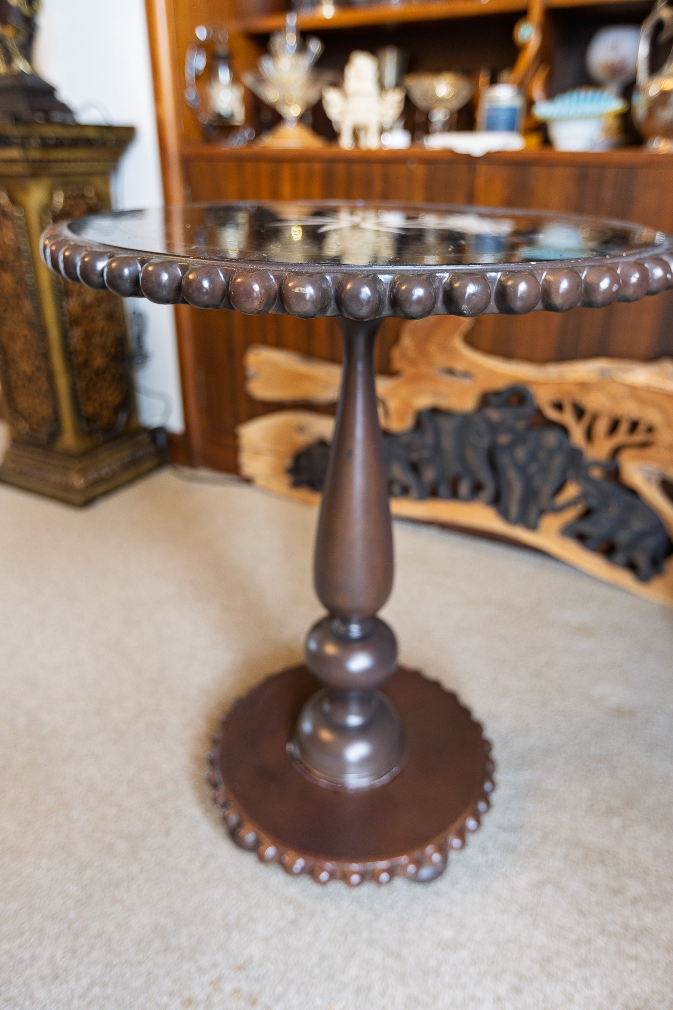 Charming Vintage Pedestal Table with Star Inlay