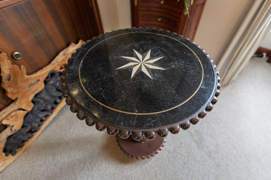 Charming Vintage Pedestal Table with Star Inlay