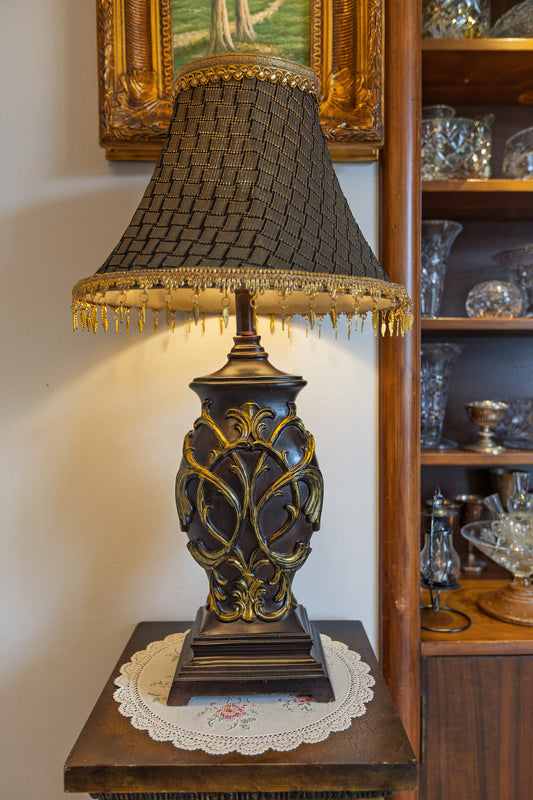 Ornate Dark Brown & Gold Table Lamp with Textured Shade