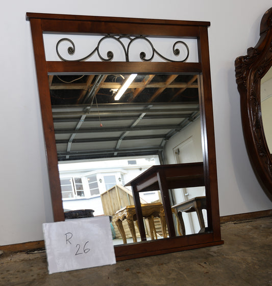 Stylish Wood-Framed Mirror with Wrought Iron Accent