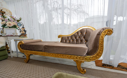 Opulent Gold-Gilded Chaise Lounge Day Bed