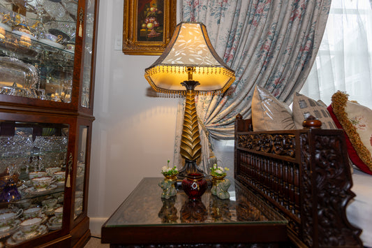 Exquisite Hand-Carved and Beaded Table Lamp