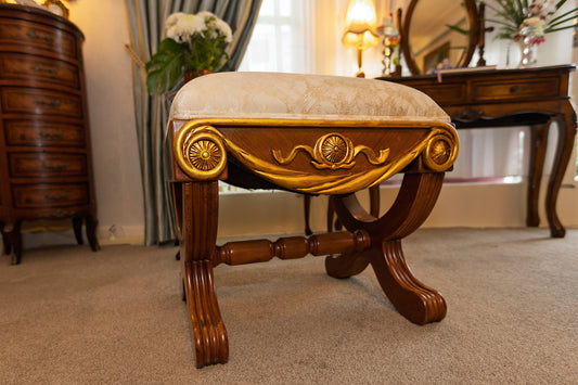 Exquisite Neoclassical Gilt and Wood Vanity Stool / Bench