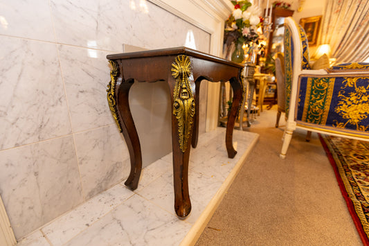 Vintage Inlaid Accent Table with Gold Ormolu