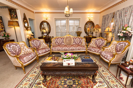 Set of Five Elegant Gold and Velvet Armchairs