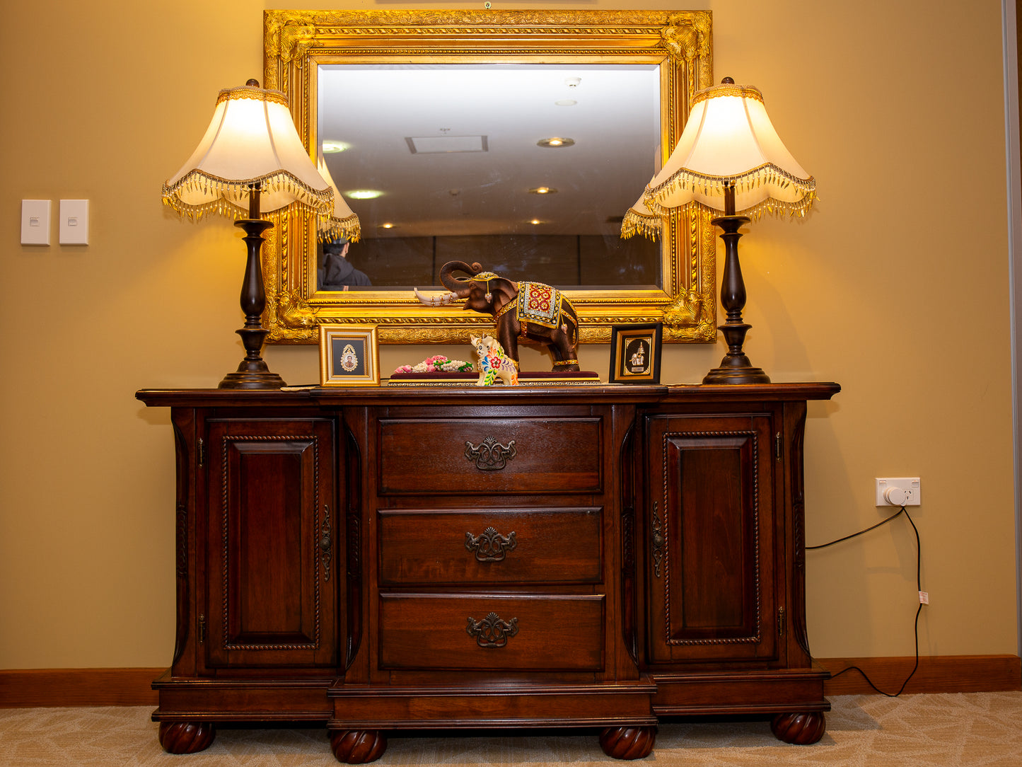 Elegantly Carved Wooden Sideboard / Cabinet