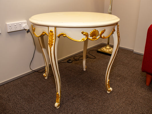 Round White and Gold Trim Side Table