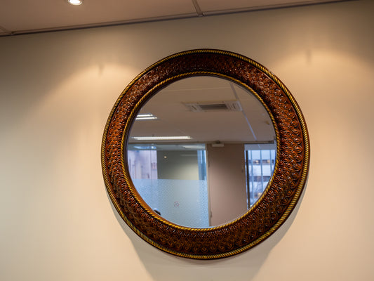 Decorative Round Wall Mirror with Textured Frame