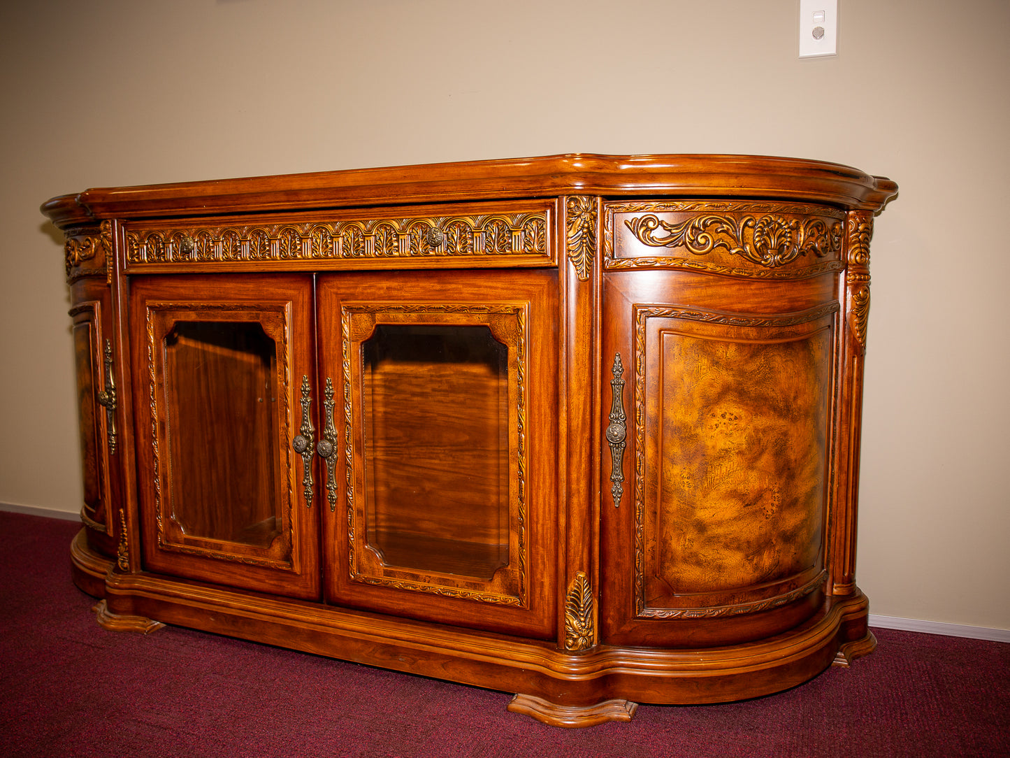 Exquisite Hand-Carved Baroque Style Console Buffet Cabinet