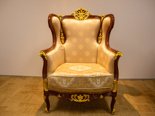 Carved Wing Back Chair with Golden Trim