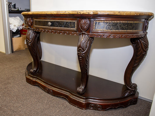 Antique-Style Carved Hallway Console Table with Fibre Top