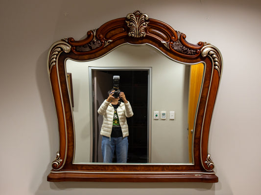 Ornate Carved Wood & Silver Wall Mirror
