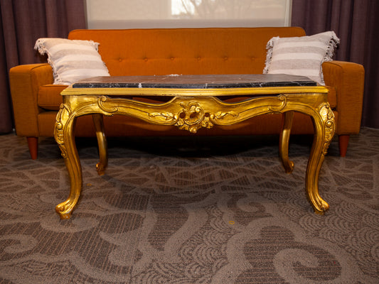 Louis XV-Style Gilded Coffee Table With Grey Marble Top