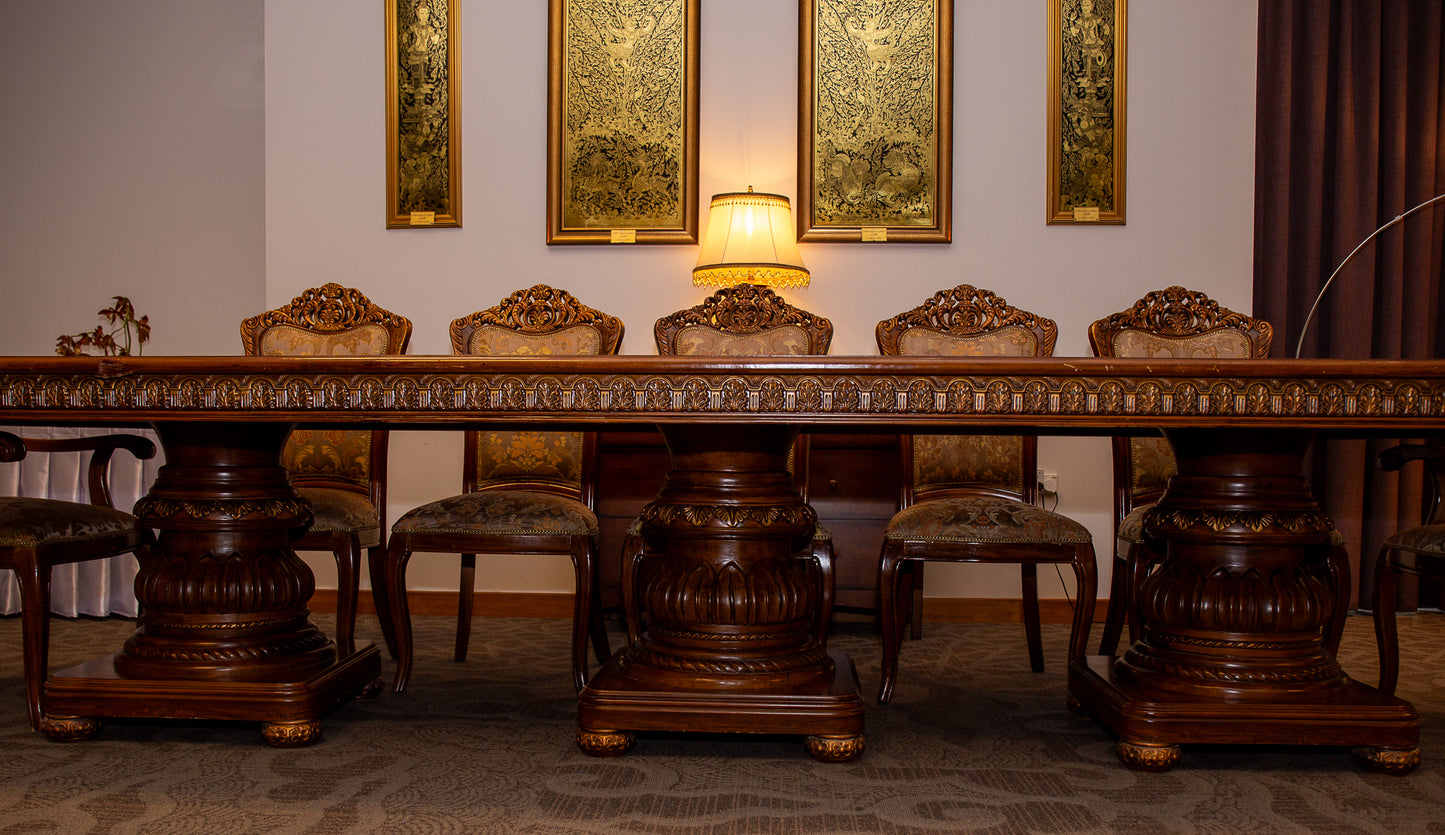 Grand 12-Seater Luxury Dining / Meeting Table Set - Baroque Elegance