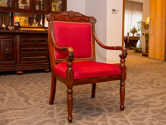 Elegant Traditional Armchair with Rich Red Upholstery