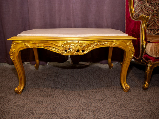 Louis XV-Style Gilded Coffee Table With Marble Top